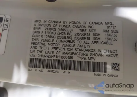 2017 Honda Cr-V Ex from USA, damaged, VIN 2HKRW2H51HH606486